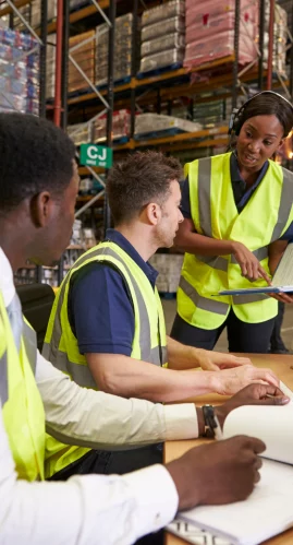 team discussing with each other